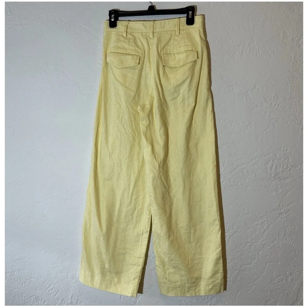 Banana Republic Trousers Linen‎ Blend Pleated Wide Leg Womens 12 P Yellow Maize